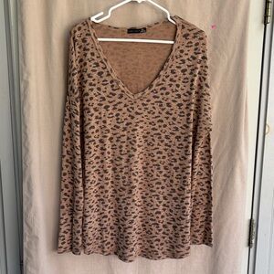 Black Tape_ V-Neck Long Sleeve Leopard Print Top - Brown/Black